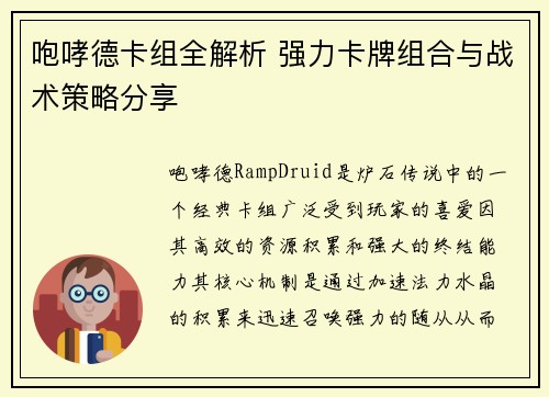 咆哮德卡组全解析 强力卡牌组合与战术策略分享